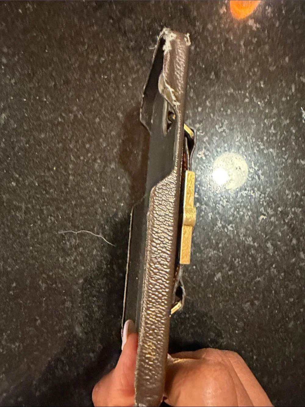 Louis Vuitton Brown Monogram Phone Case with Tan Leather Strap and Gold Hardware